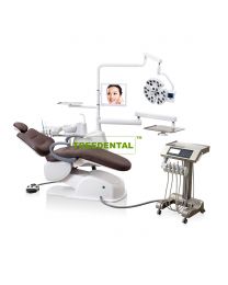 Implant Surgery Dental Chair Unit, 9 Memory Program System, Two pcs Stainless Instrument Tray,Movable Stainless Doctor Tray,Micro Fiber Leather Cushion,With 1pc Luxury Dentist Stool and 1pc Assistant Stool