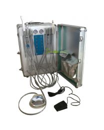 Six Holder Portable Dental Turbine Delivery Unit Trolley with Build-in COMPRESSOR, with LED curling Light & Scaler